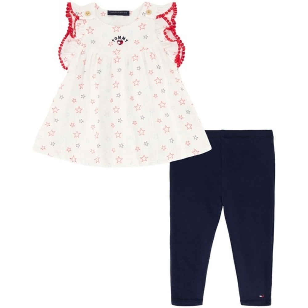 Tommy Hilfiger Baby Girls Muslin Tunic and Capri Legging 2 Pc Set - White - 12M